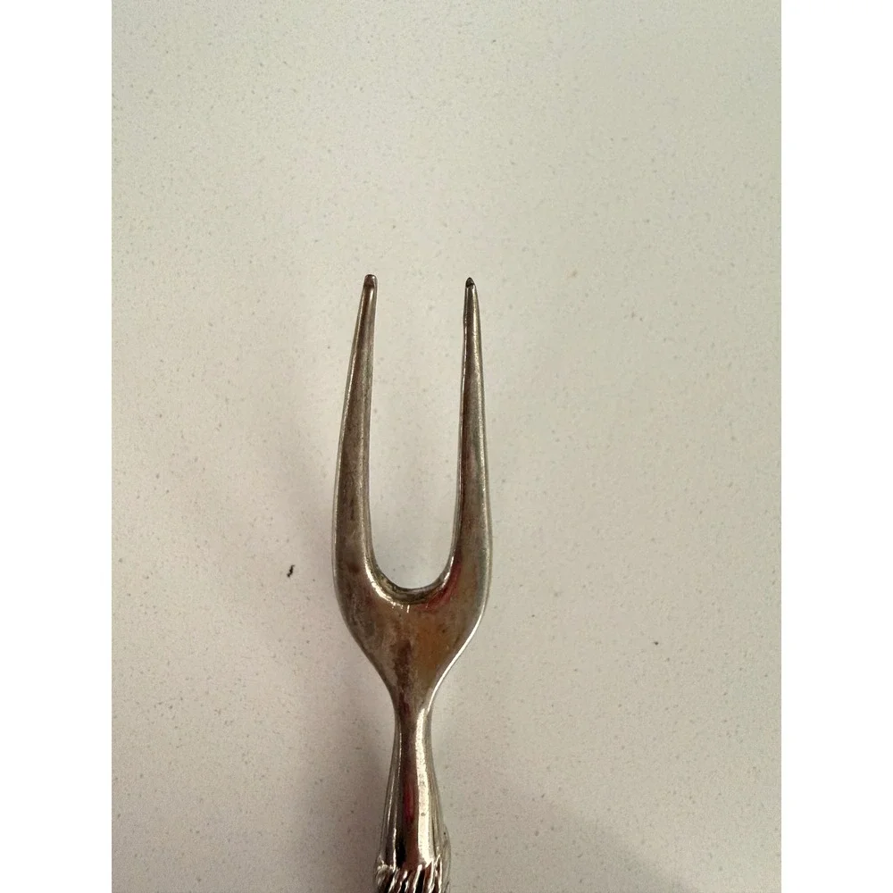 Vintage Gilda Silver Tone Tassel Handle Cocktail Olive Fork Two Prong 5.5 Inch